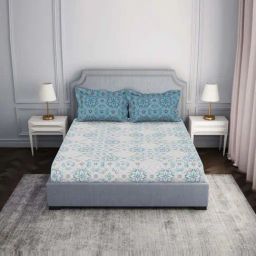 Spaces Atrium Blue 100% Cotton 144 TC Double Bedsheet with 2 Pillow Covers-image-99