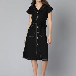Oxolloxo Black Cotton Regular Fit Wrap Dress-picture-21