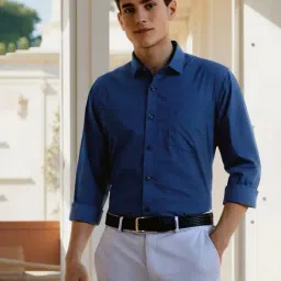 Allen Solly Blue Cotton Slim fit Solid Formal Shirt-picture-44