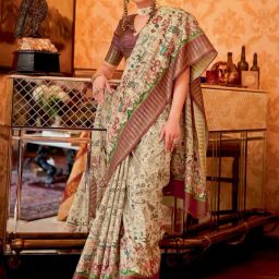 Saree Mall Beige Silk Printed Saree With Unstitched Blouse-image-47