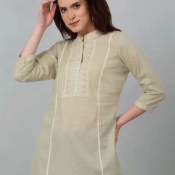 Cantabil Sage Green Cotton Embroidered Kurti-picture-17