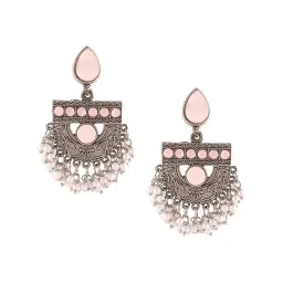 Zaveri Pearls Pink Silver Oxidised Stones & Beads Traditional Drops Earring-ZPFK16697 image 3