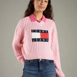 TOMMY HILFIGER Ballet Pink Regular Fit Polyester Crew Neck Sweater-picture-10