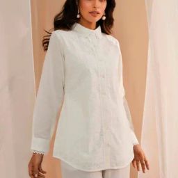 Libas White Cotton Embroidered A Line Short Kurti-image-63