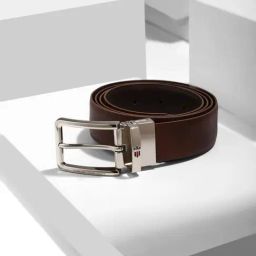 Louis Philippe Brown Leather Textured Reversible Belt for Men-image-48