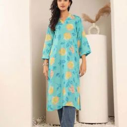 Varanga Turquoise Blue Printed Kurta-15