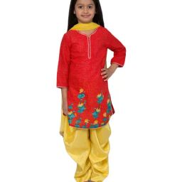 BIBA Girls Red & Yellow Cotton Printed Kurti & Salwar With Dupatta-picture-38