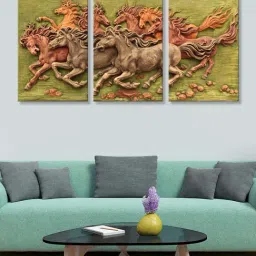 999Store Green & Brown Running Horses Art 3 Frame Canvas Paintings-20