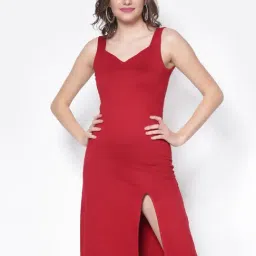 Sera Maroon Cotton A-Line Dress-image-38