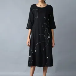 W Black Zari Work A Line Kurta-image-15