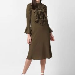 StyleStone Olive Regular Fit A Line Dress-image-29