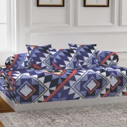 Klotthe Abstract Blue 210 TC Cotton Single Diwan Set-15