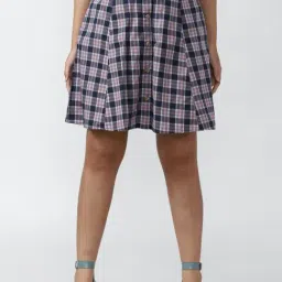 Van Heusen Purple Cotton Chequered A-Line Skirt-image-86