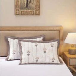 Maspar Hues Nouveau Tradition Water Lily Beige Cotton 300 TC Pillow Sham - Set of 2-picture-16