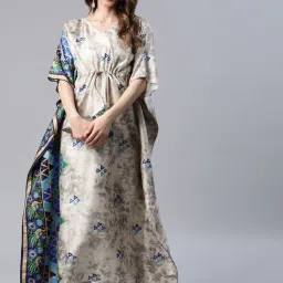 Cottinfab Grey & Blue Printed Kaftan Kurta-2