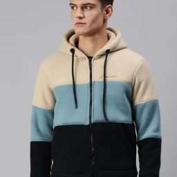 SHOWOFF Beige Slim Fit Colour Block Hooded SweatShirt-image-66