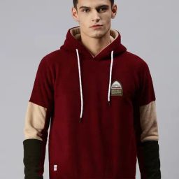 SHOWOFF Maroon Slim Fit Colour Block Hooded SweatShirt-image-50
