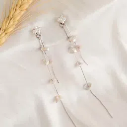 Fashka Poise Drop Pearl White & Golden Dangler Earrings-22
