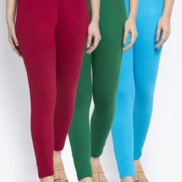 Gracit Green & Maroon Mid Rise Leggings - Pack Of 3-image-99