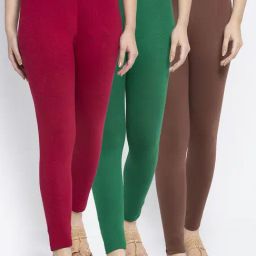 Gracit Green & Maroon Mid Rise Leggings - Pack Of 3-image-97