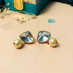 Abdesigns Gold Plated Kundan Polki & American Diamond Earrings-30