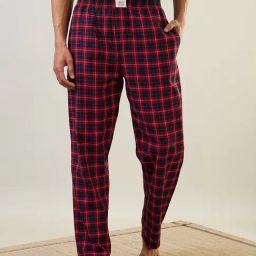 SleepZ by Raymond Blue Cotton Regular Fit Checks Nightwear Pyjamas-image-71