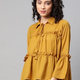 plusS Mustard Yellow Bell Sleeves Tiered Top-image-30