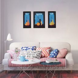 eCraftIndia Multicoloured Set of 3 Botanical Flower Pot UV Wall Art-89