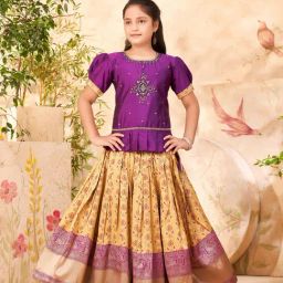 Aarika Girls Purple & Yellow Embroidered Lehenga with Choli-image-82