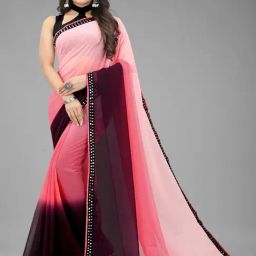 APNISHA Pink Tie & Dye Saree With Unstitched Blouse-image-85