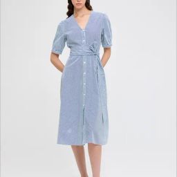 Cover Story White & Black Striped Shirt Dress-image-15