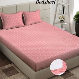 Arrabi Pink Geometric 300 TC King Bedsheet with 2 Pillow Covers-image-67