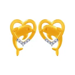 BIS Hallmarked 14k Yellow Gold Heart-shape Stud Earrings with Dolphin for Women & Girls-image-23