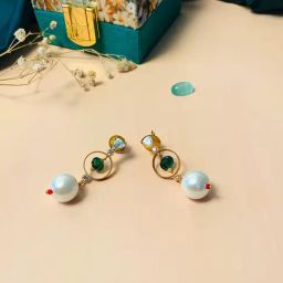 Abdesigns Gold Plated Kundan Polki & American Diamond Earrings-44