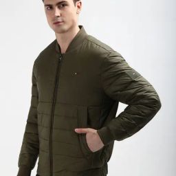Tommy Hilfiger Army Green Regular Fit Quilted Bomber Jacket image 3