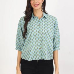 Divena Sky Blue Cotton Floral Print Shirt-image-85