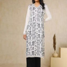 Soch White Acrylic Regular Fit Woven Design Kurta-57