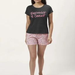Dreamz by Pantaloons Grey Pink Cotton Graphic Print T-Shirt Shorts Set-image-46