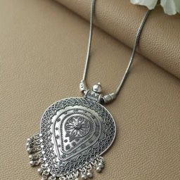 Jazz and Sizzle Oxidised Silver-Plated Pendant With Chain Necklace & Earring Set for Women-13