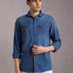 Louis Philippe Blue Cotton Slim Fit Denim Shirt-image-32