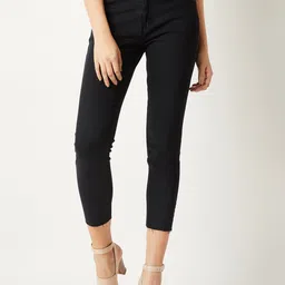 Miss Chase Women Black Slim Fit Cropped High-Rise Clean Look Jeans-image-4