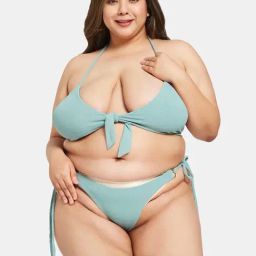 Secrets By ZeroKaata Sage Green Plain Swimwear Bra Panty Set-image-85