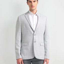 Arrow Grey Regular Fit Checks Blazer-image-21