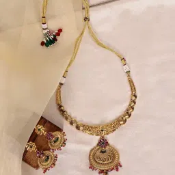 Abdesigns Gold Plated Kemp Stone Antique Necklace & Earrings Jewellery Set-image-98