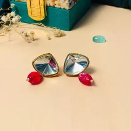 Abdesigns Gold Plated Kundan Polki & American Diamond Earrings-43