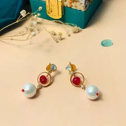 Abdesigns Gold Plated Kundan Polki & American Diamond Earrings-24