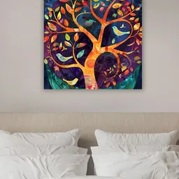 Art Street Yellow & Navy Blue Birds and Animals Printed Canvas Wall Art-image-91