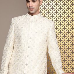 House of Pataudi Men Jashn Thread Work Zari Detailed Sherwani Set-picture-47
