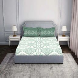 Spaces Atrium Turquoise Blue 100% Cotton 144 TC Double Bedsheet with 2 Pillow Covers-image-89