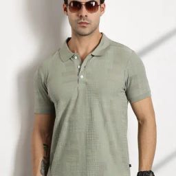 Thomas Scott Green Cotton Regular Fit Texture Polo T-Shirt-image-50